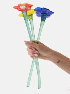 MOUTHBLOWN CRYSTAL FLOWER BLUE^HOFF